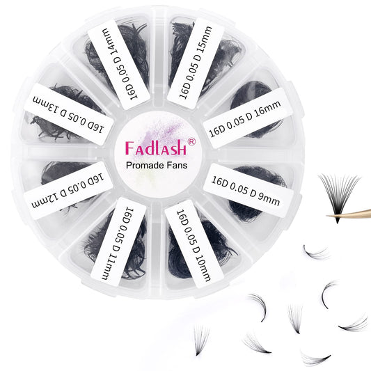 FADLASH premade fans closeup showing budget-friendly volume option for lash artists