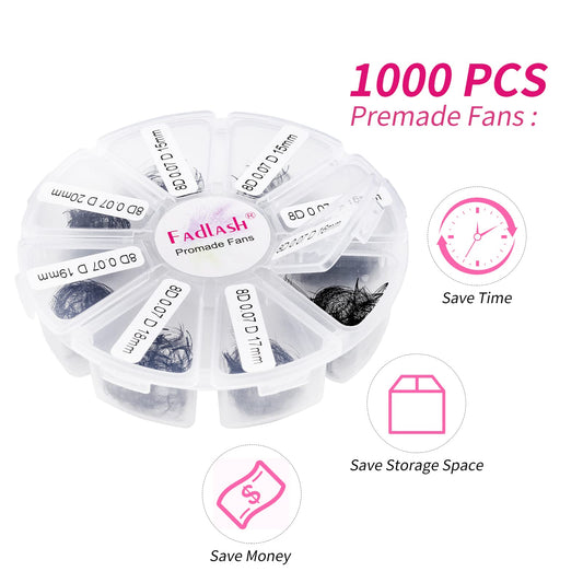 FADLASH premade fans loose for quick pickup with tweezers