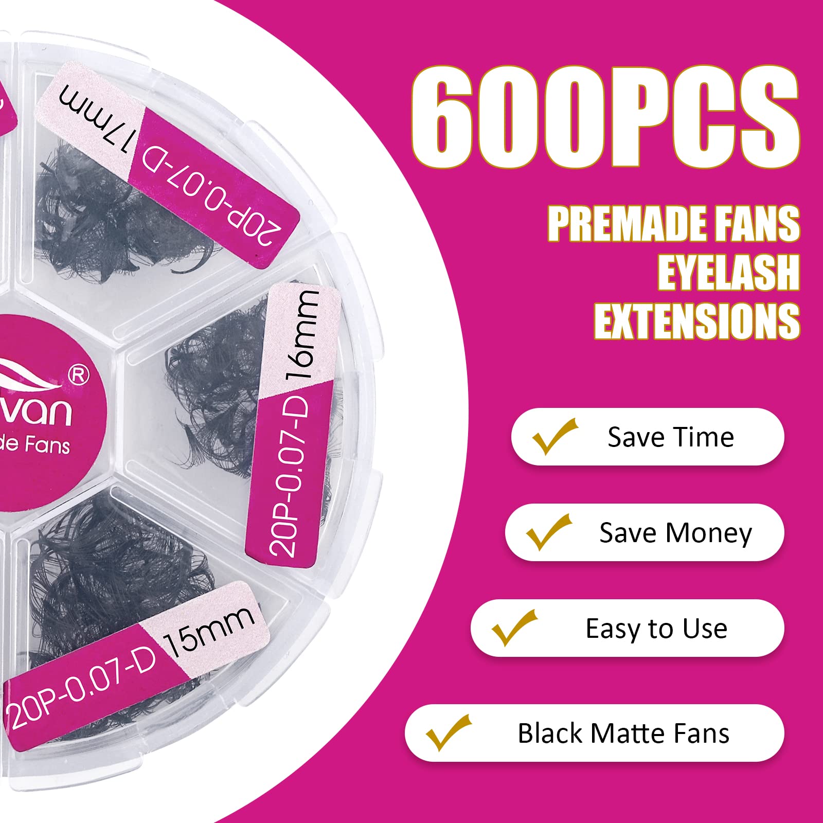 FADVAN premade fans with 20D and 0.07D, soft base for comfortable wear.