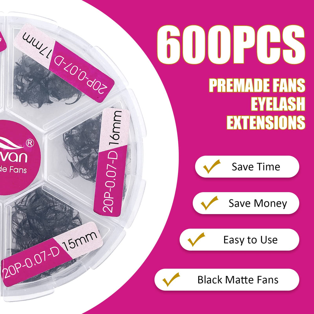 FADVAN premade fans with 20D and 0.07D, soft base for comfortable wear.