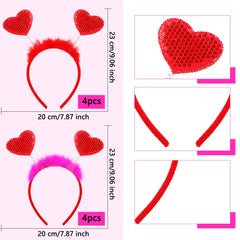 Fahacop rose red heart headband with sequins for celebrations