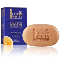 FAIR & WHITE exclusive exfoliating soap bar front view for radiant skin and even tone