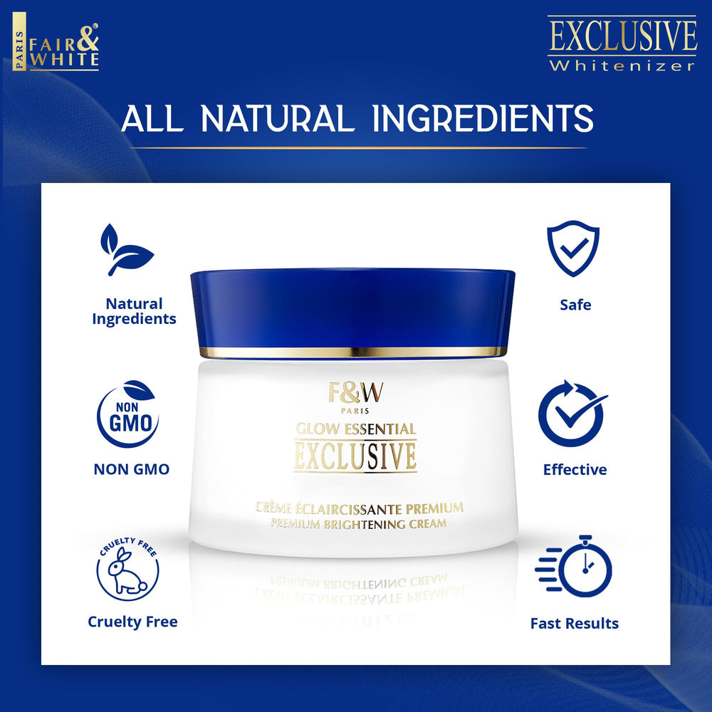 Fair & White Exclusive Fade packaging highlights premium skincare solution.