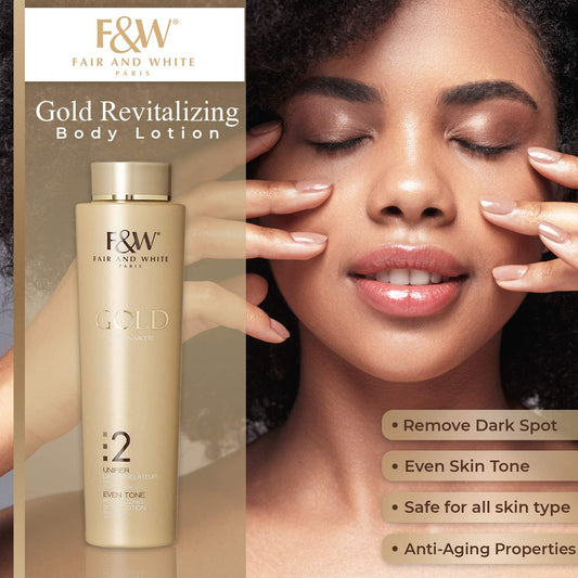 Close-up of FAIR & WHITE Gold Revitalizing Body Lotion texture for daily moisturizing.
