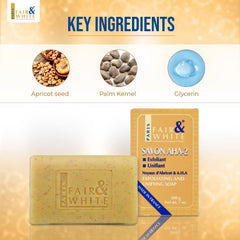 FAIR & WHITE Original AHA Exfoliating Soap texture close up shows creamy lather