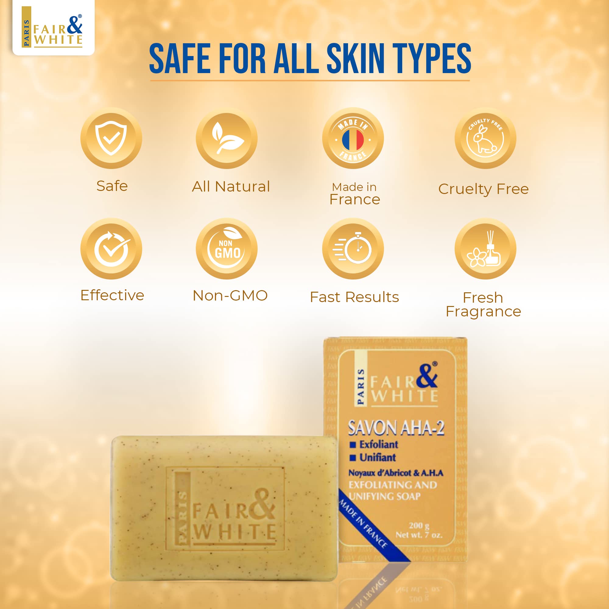 FAIR & WHITE Original AHA Exfoliating Soap ingredients schematic highlight AHA action