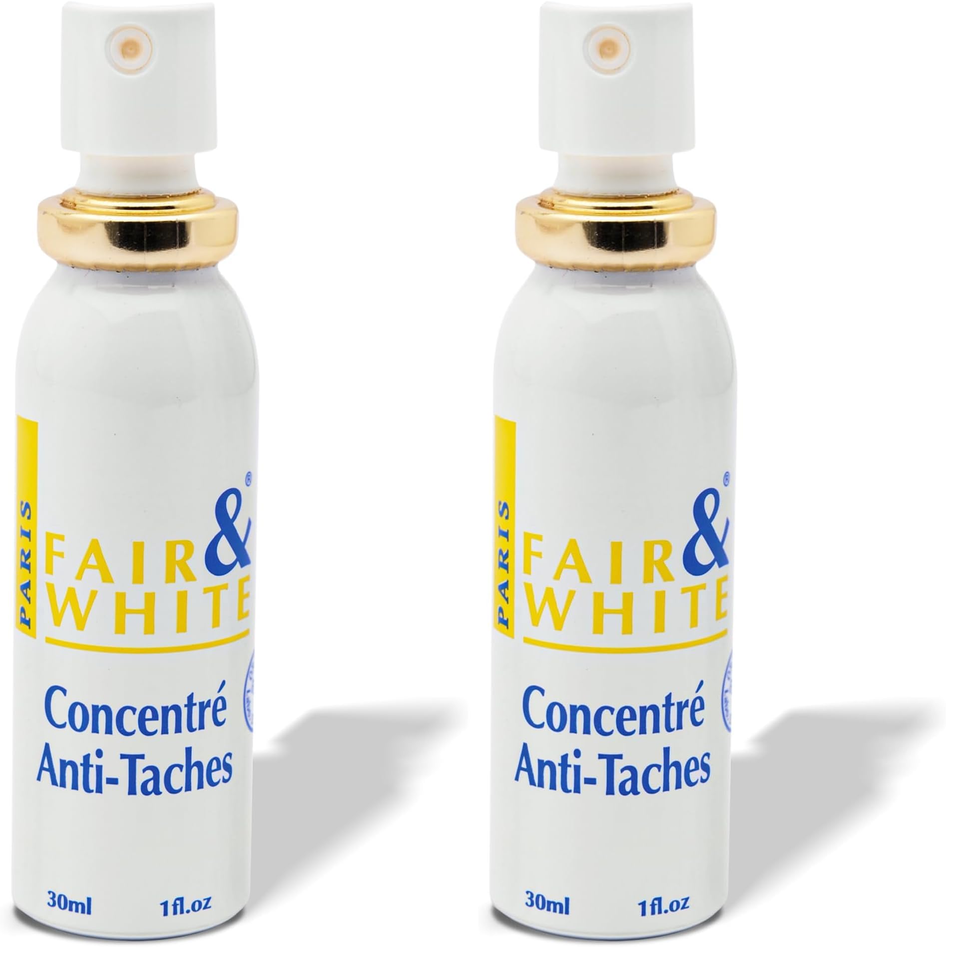 FAIR & WHITE Original dark spot fader spray bottle targets uneven skin tone.