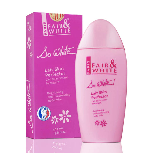 FAIR & WHITE So White bottle with pump for convenient daily brightening.