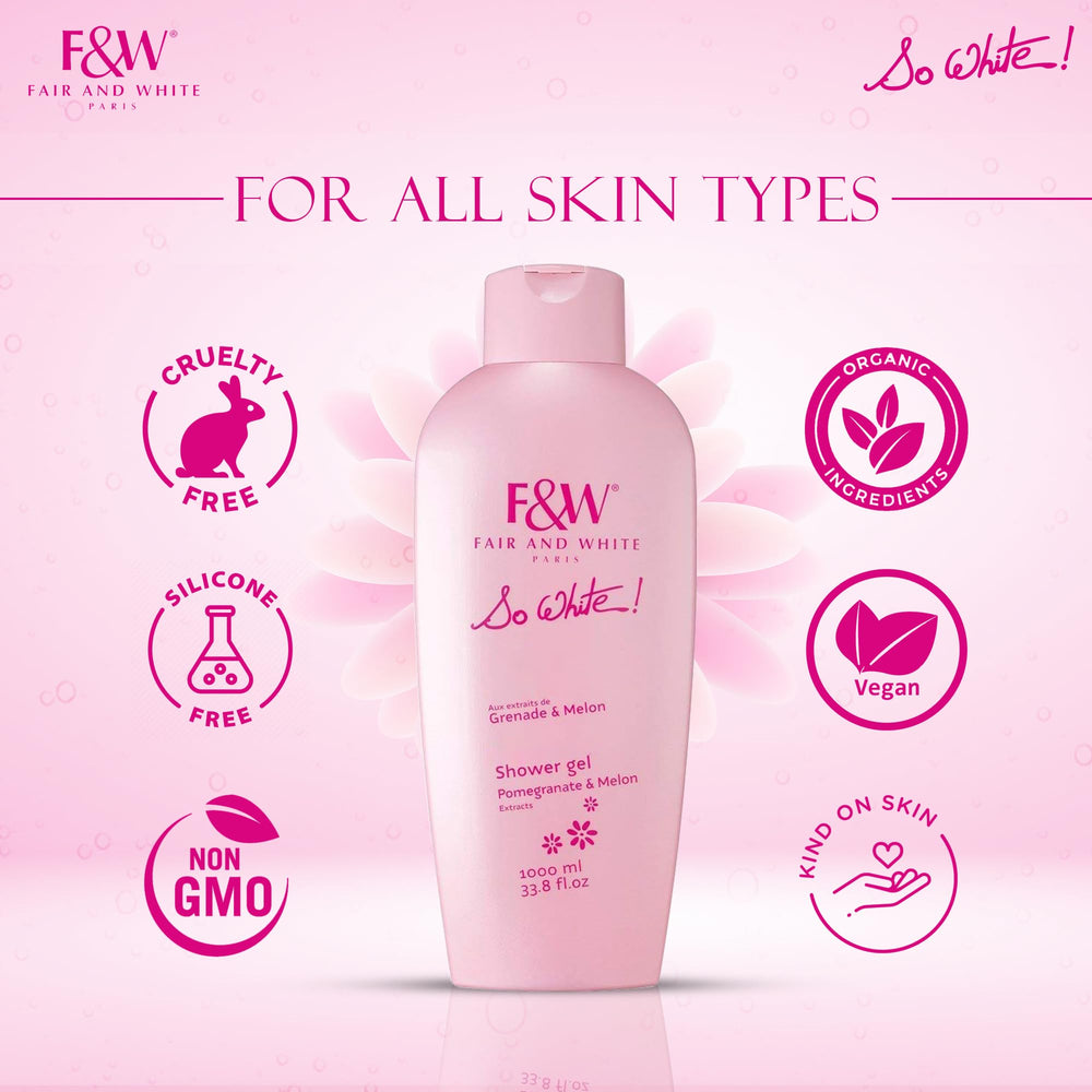 FAIR & WHITE So White daily shower routine shot showcases easy cleansing habit.