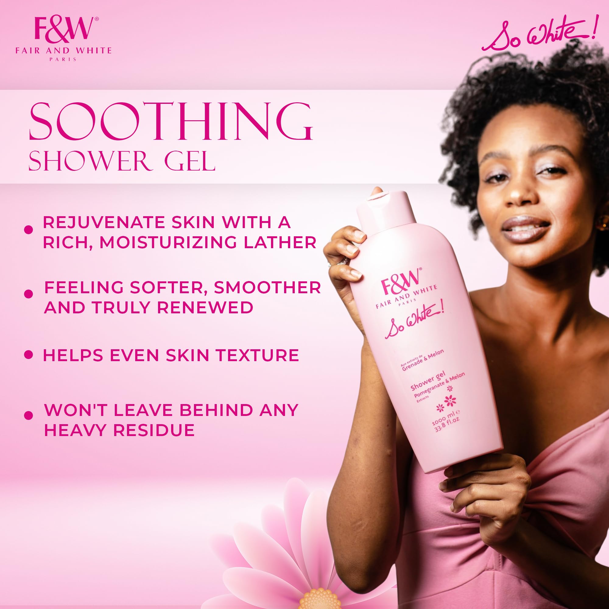 FAIR & WHITE So White pomegranate extract closeup highlights antioxidant-inspired notes.