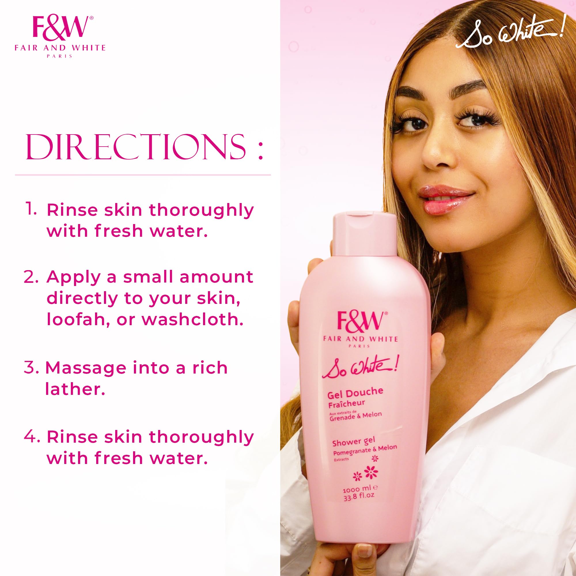 FAIR & WHITE So White SPF 50 usage guidance with sunscreen to support protection.
