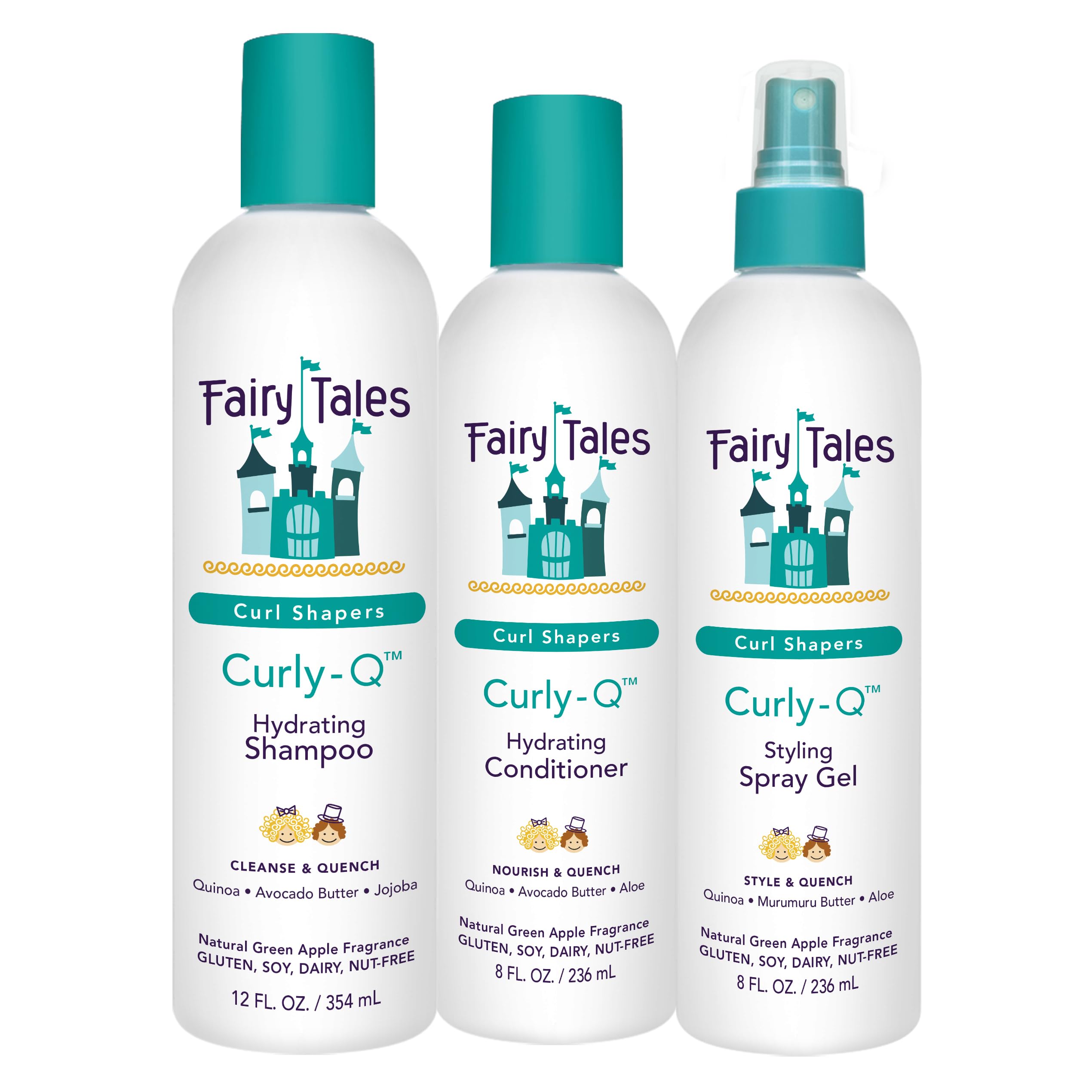 Fairy Tales Curly Q shampoo bottle provides gentle cleansing for kids' curls.