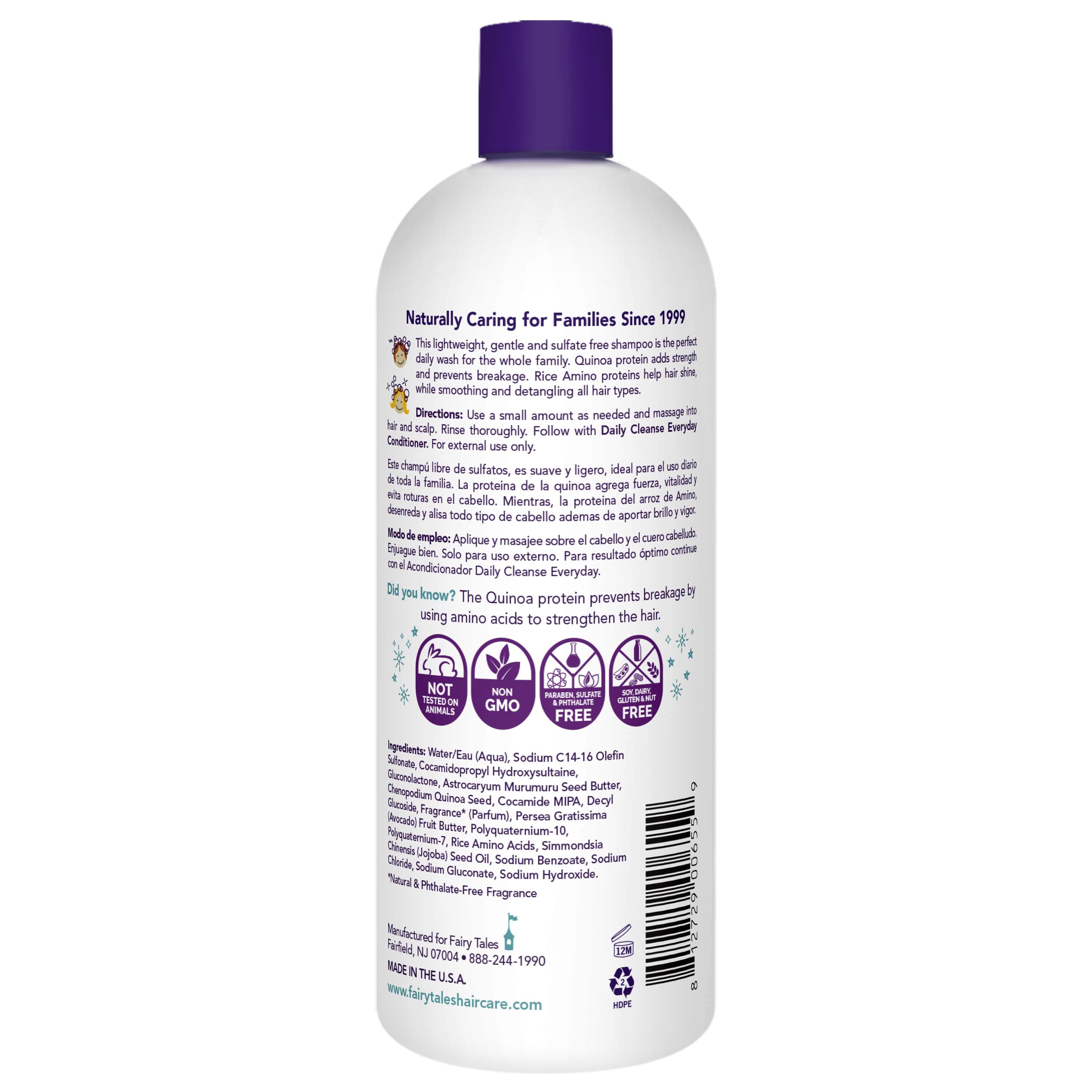 Fairy Tales Daily Cleanse ingredients list highlighting quinoa protein and nourishing butters.