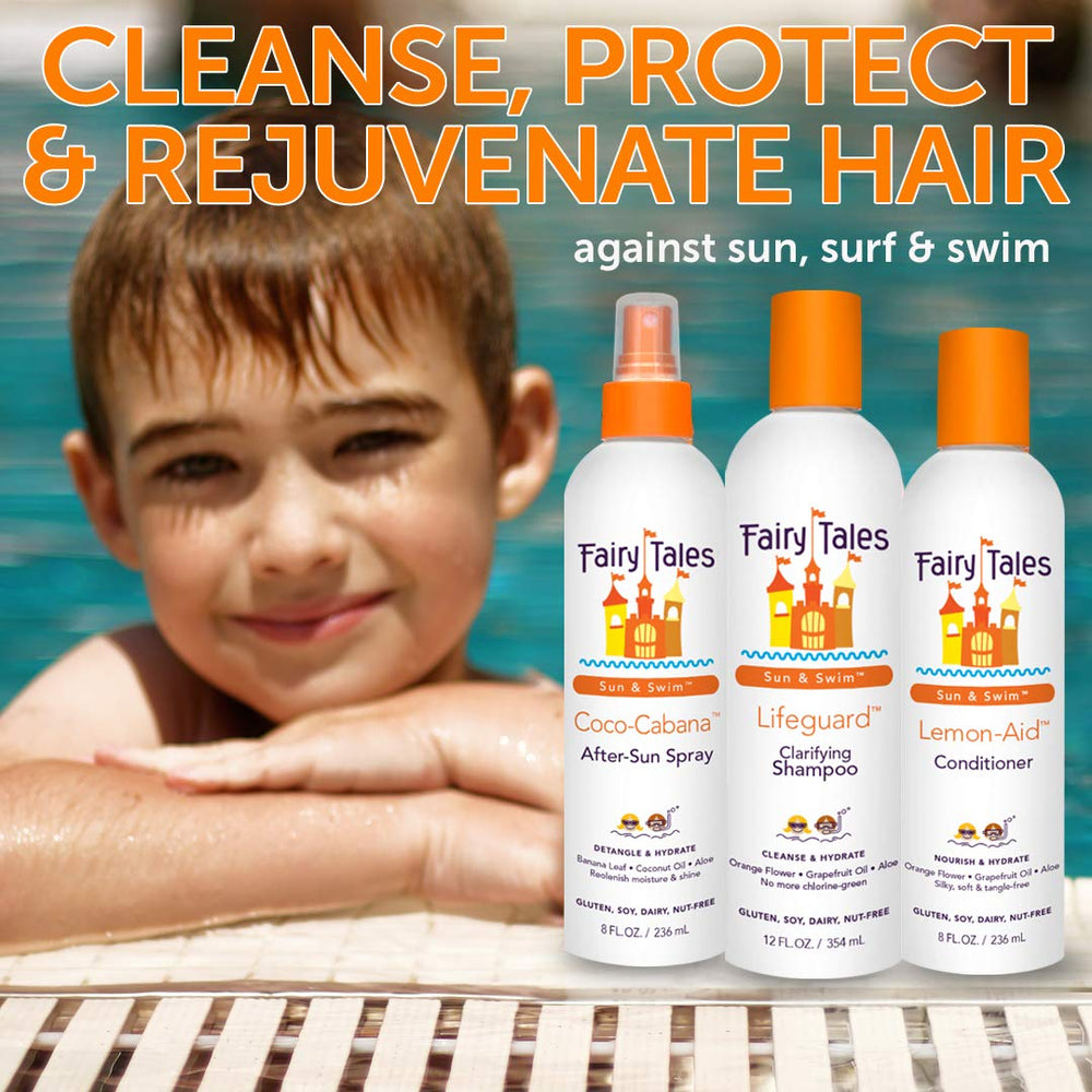 Fairy Tales Swimmer Conditioner being applied to damp kid hair.