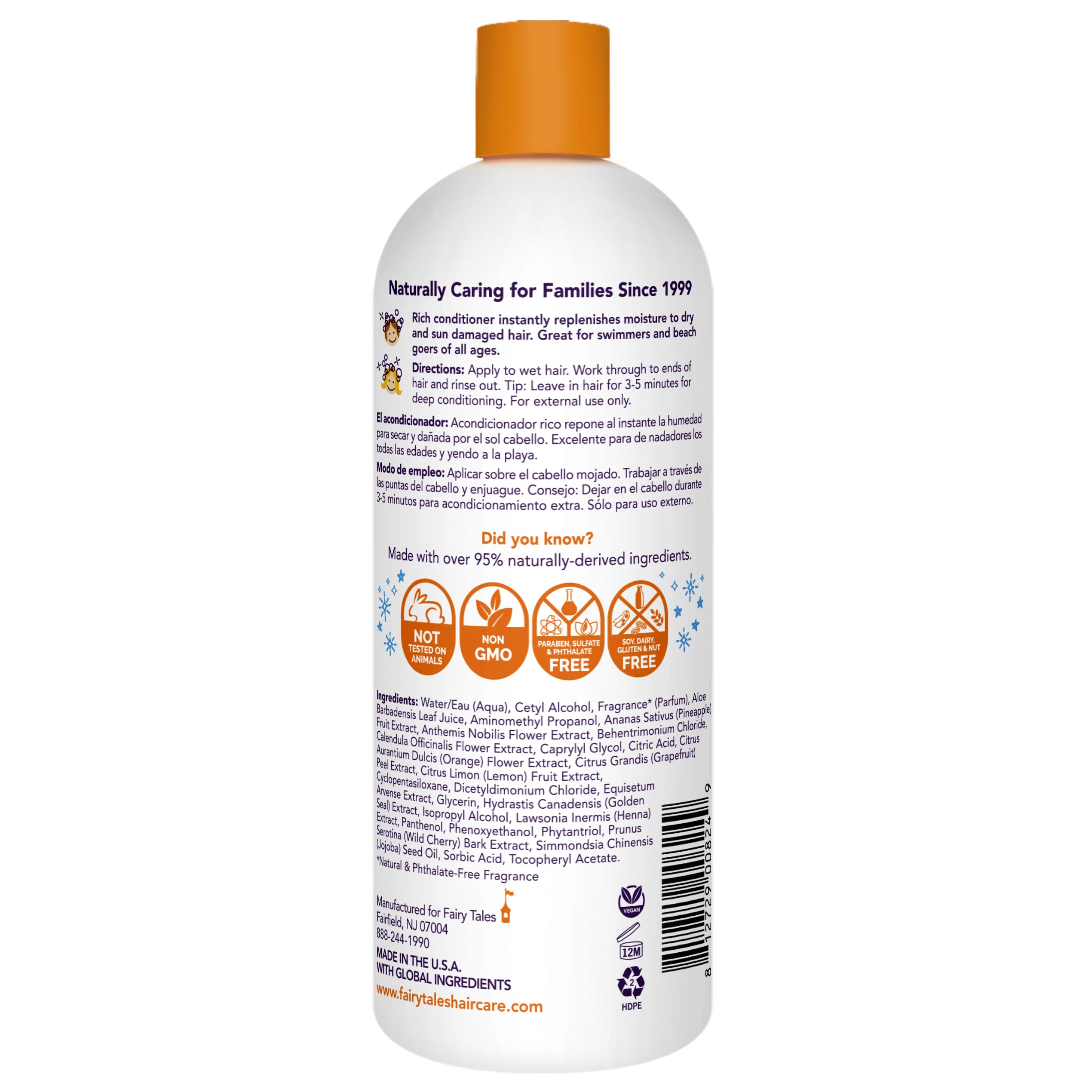 Fairy Tales Swimmer Conditioner label detail highlighting natural ingredients.