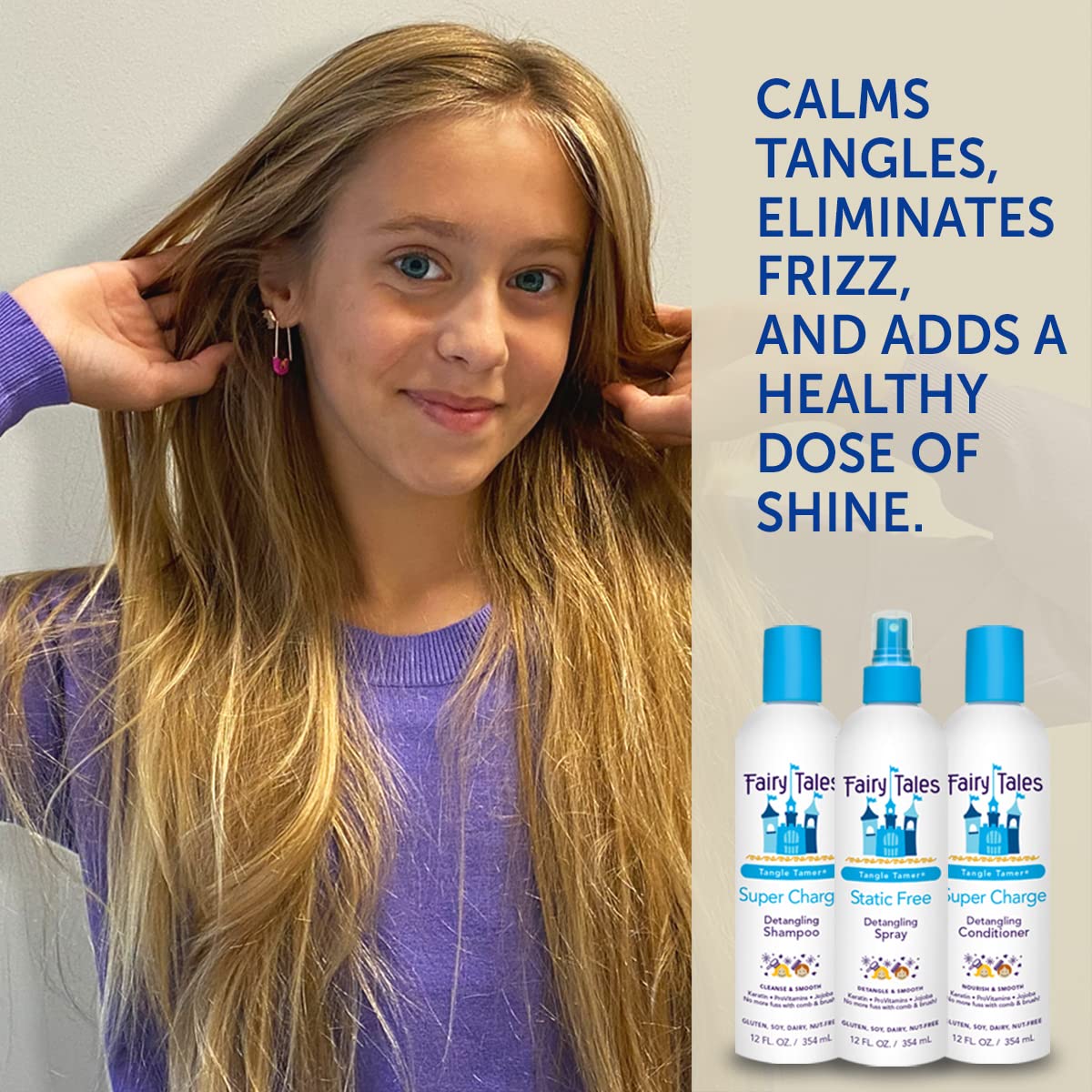 Kids' hair after using Fairy Tales Tangle Tamer looks soft and manageable