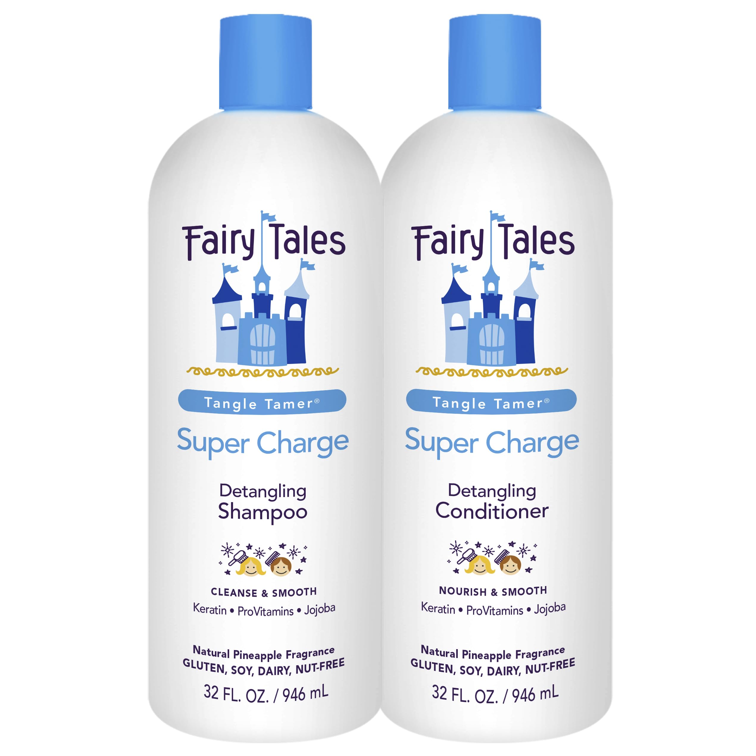 Fairy Tales Tangle Tamer shampoo bottle pouring for easy detangling and frizz protection