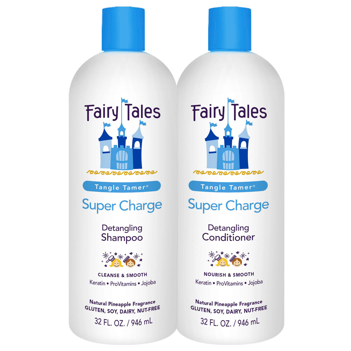 Fairy Tales Tangle Tamer shampoo bottle pouring for easy detangling and frizz protection