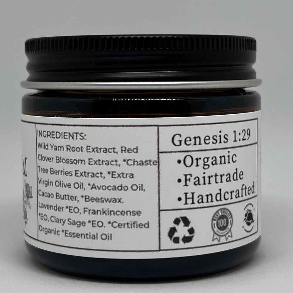 Wild Yam Cream ingredient bottles highlight organic botanicals for skin hydration.