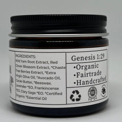 Wild Yam Cream ingredient bottles highlight organic botanicals for skin hydration.