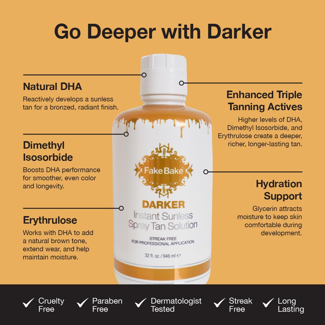 Fake Bake Darker fast-drying, non-sticky formula keeps skin comfortable.