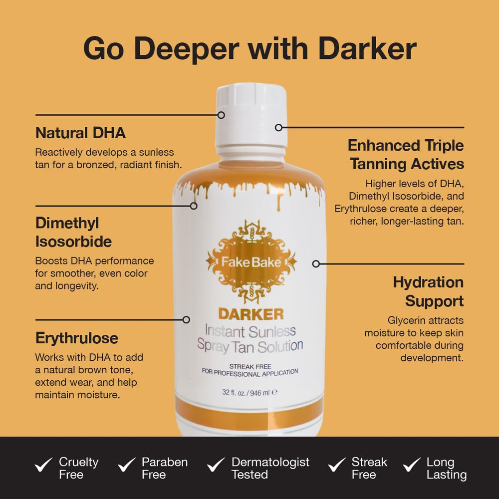 Fake Bake Darker fast-drying, non-sticky formula keeps skin comfortable.