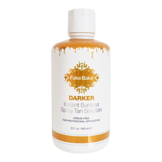 Fake Bake Darker spray tan solution bottle ready for bronzing.