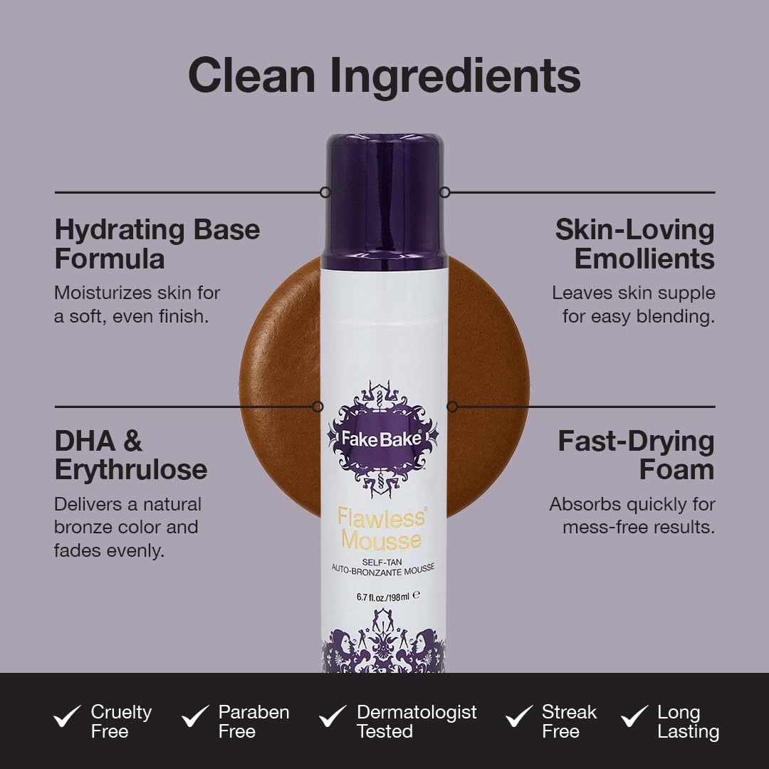 Fake Bake Flawless self tanning mousse close-up texture shows creamy, easy blend