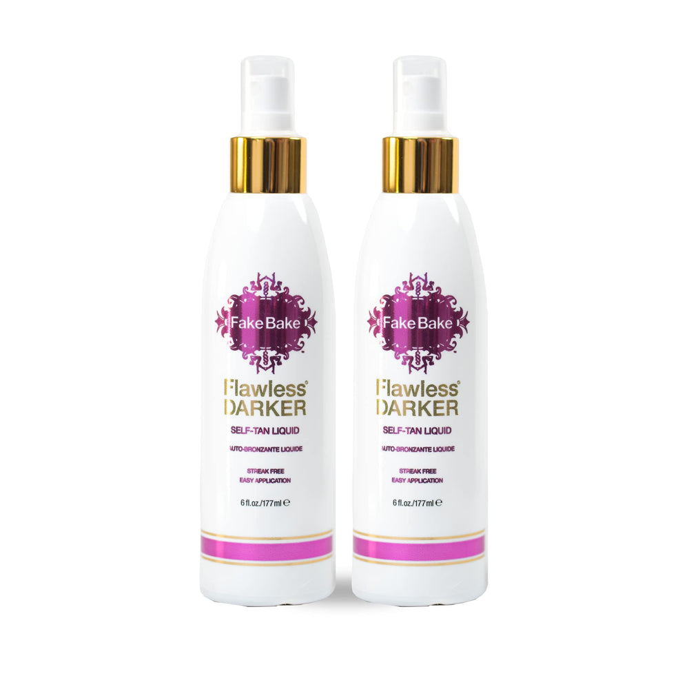 Fake Bake Self Tanning Liquid Flawless Darker bottle with color guide for even results.