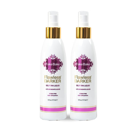 Fake Bake Self Tanning Liquid Flawless Darker bottle with color guide for even results.
