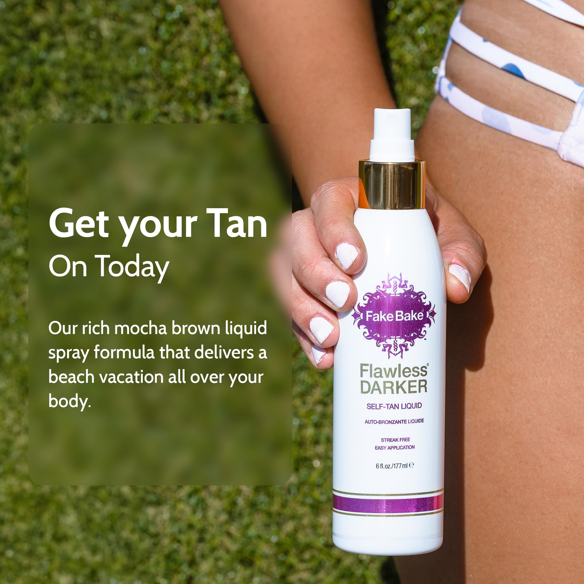 Fake Bake Self Tanning Liquid Flawless Darker included mitt enables smooth application.