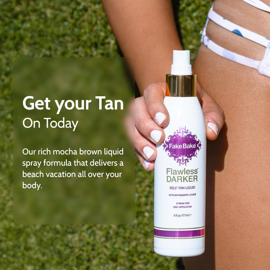Fake Bake Self Tanning Liquid Flawless Darker included mitt enables smooth application.