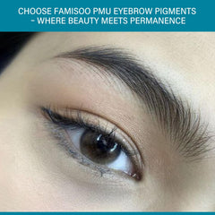 FAMISOO PMU pigments bottle close-up with secure cap.