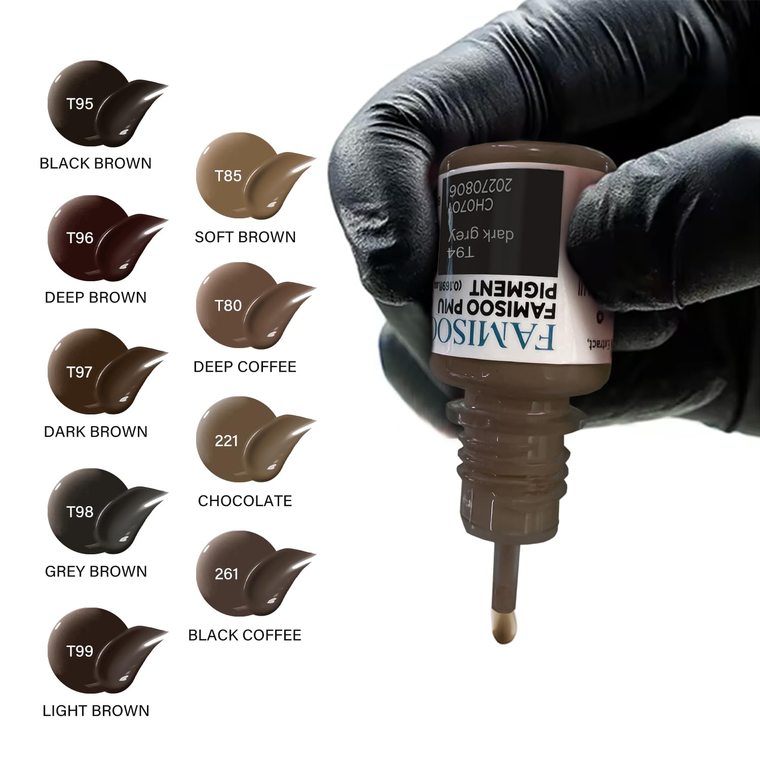 FAMISOO PMU pigments eyebrow bottle label shows color consistency in use
