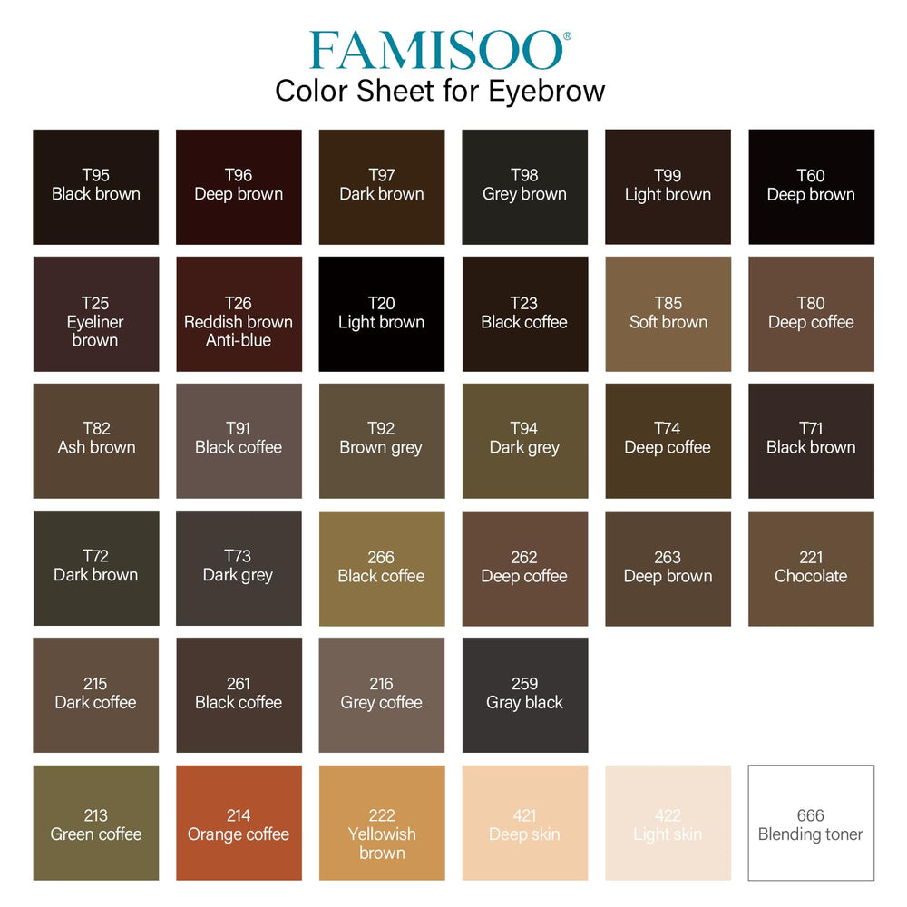 FAMISOO PMU pigments storage and shake-before-use guidance on label.