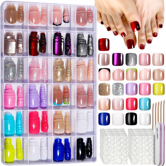 Fandamei 24 colors press-on toenails kit for versatile style on the go