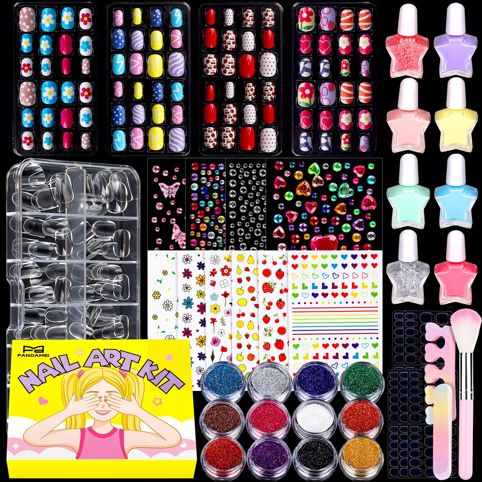 Fandamei nail kit box and kids nails for DIY nail art