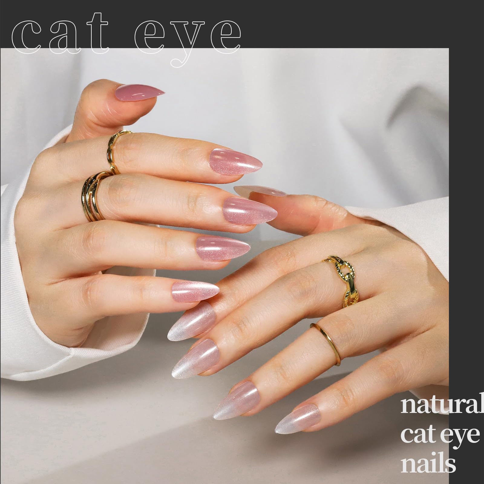 Fandamei cat eye nail set shines under light for elegant glamour.