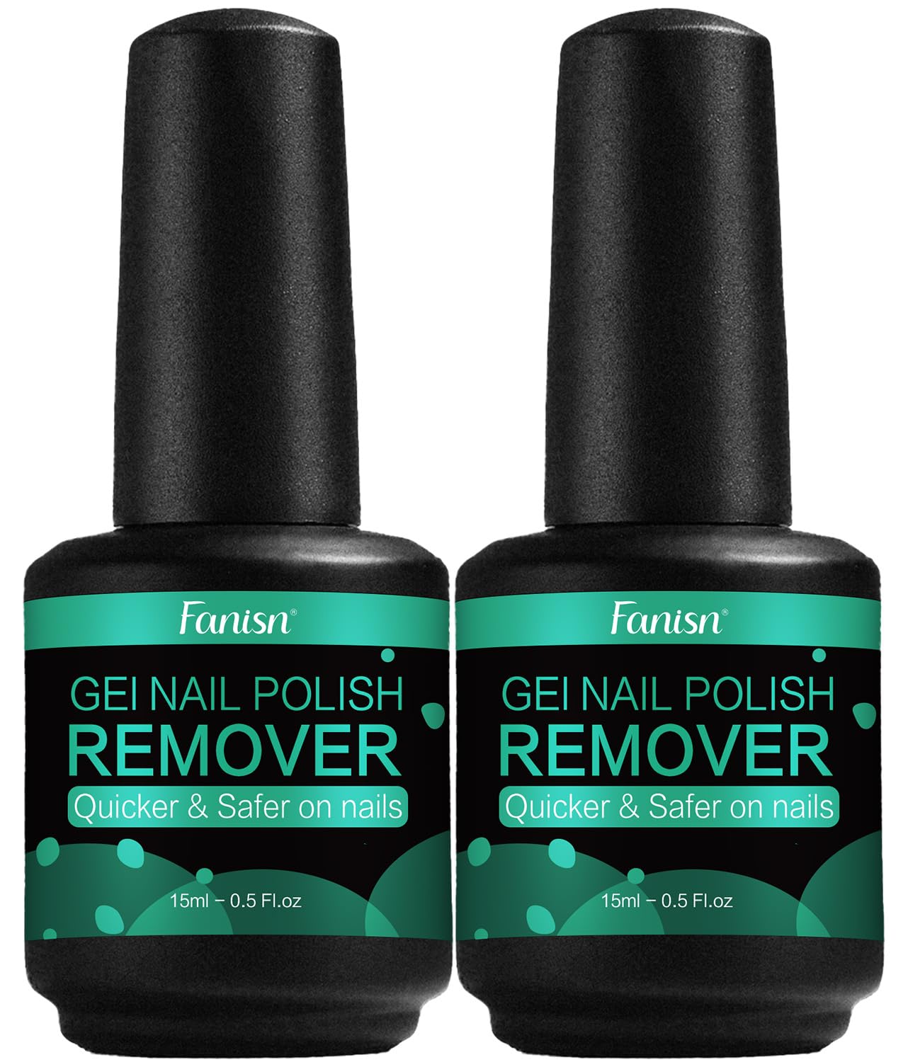 Fanisn Gel Nail Polish Remover bottles 2x15ml for quick at-home polish removal.