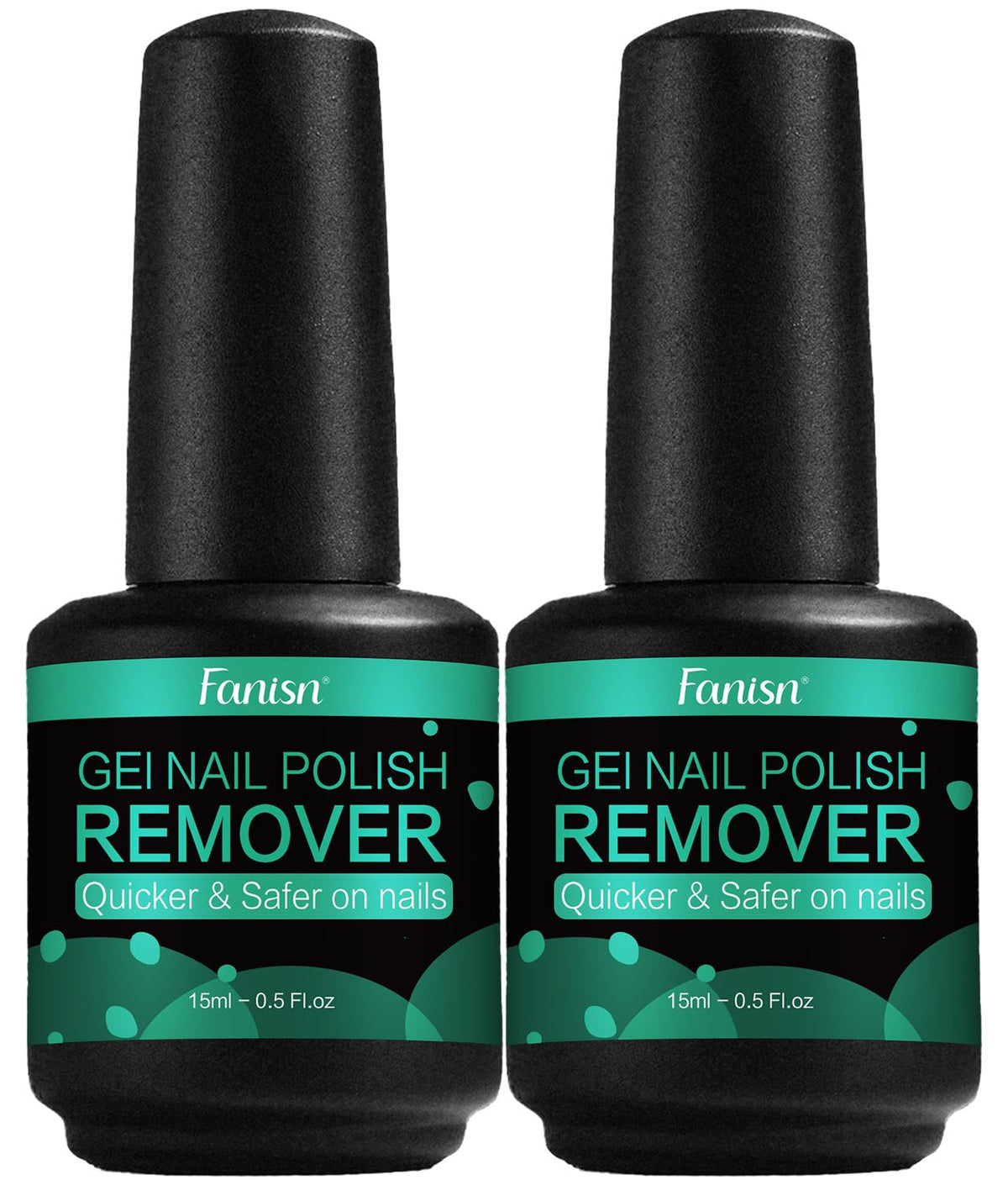 Fanisn Gel Nail Polish Remover bottles 2x15ml for quick at-home polish removal.