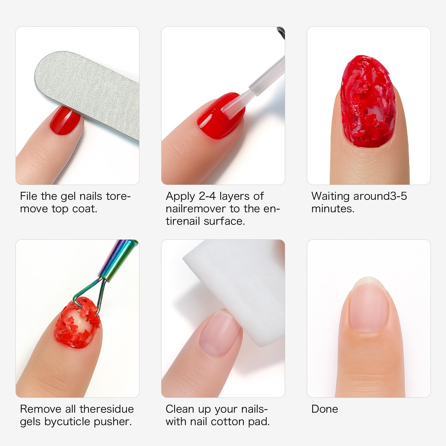 Fanisn removal steps diagram: apply, wait, lift for easy at-home use.