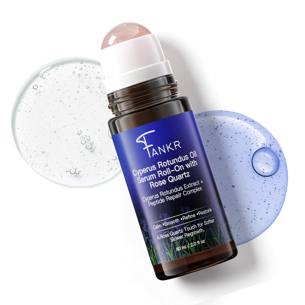 Daily-use ritual visuals with rose quartz roller for easy application.