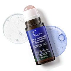 Daily-use ritual visuals with rose quartz roller for easy application.