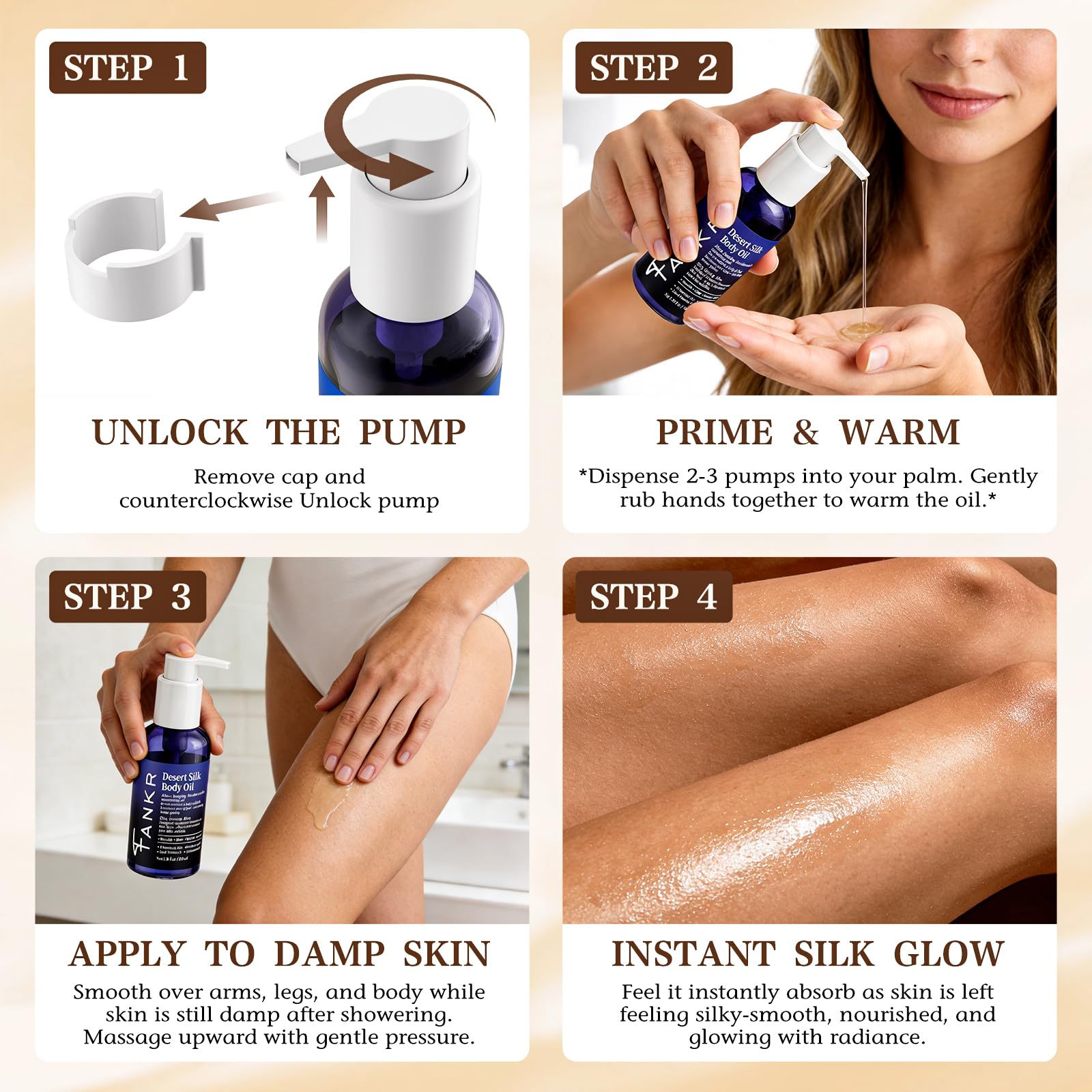 Model showcasing 72-hour glow from Fankr Desert Silk Oil.