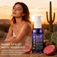 Fankr Desert Silk Oil applied to damp skin after shower for absorption.