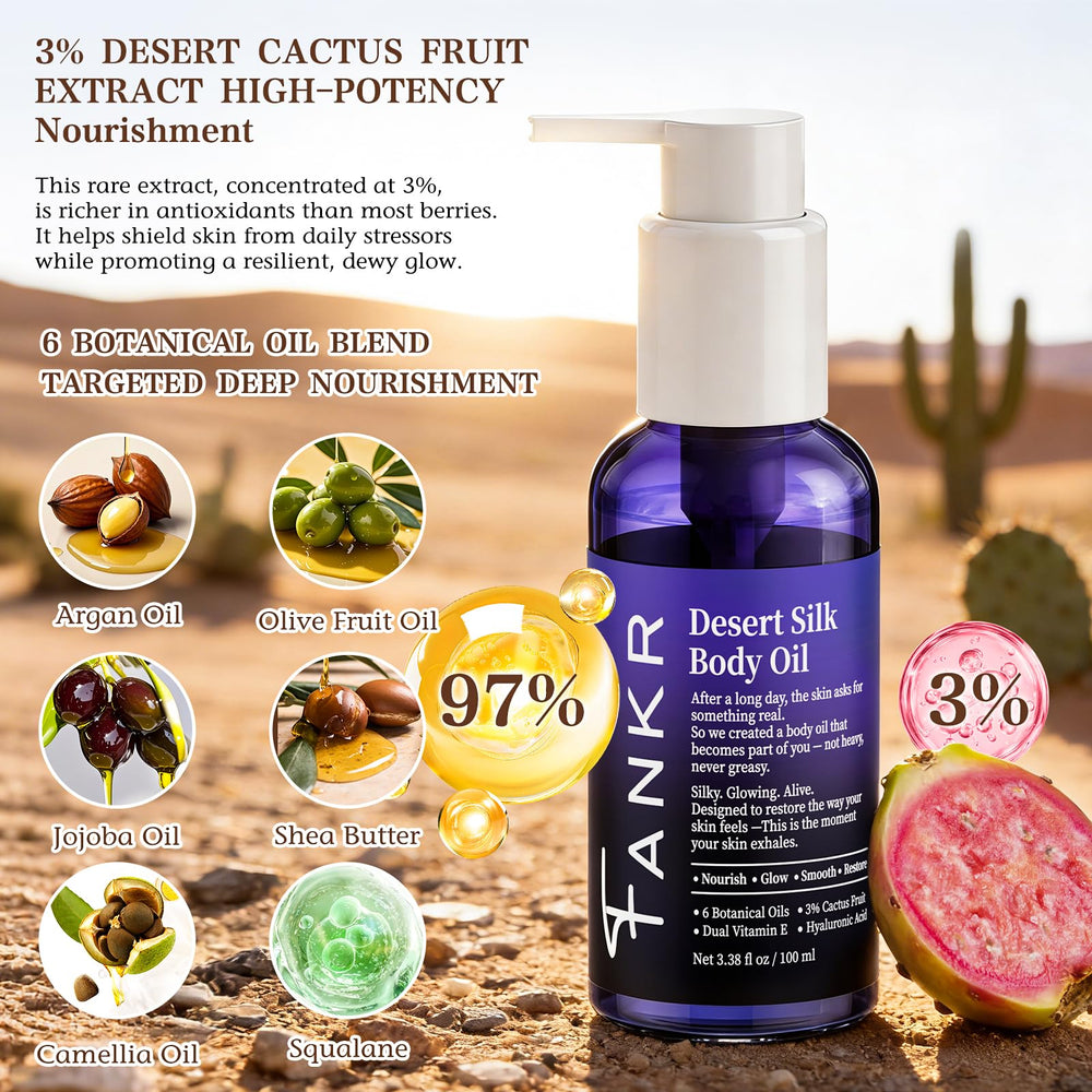 Six botanical oils blend in Fankr Desert Silk Oil for nourishment.