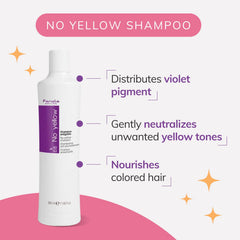 Fanola No Yellow lathering action creates smooth, cool-toned shine.