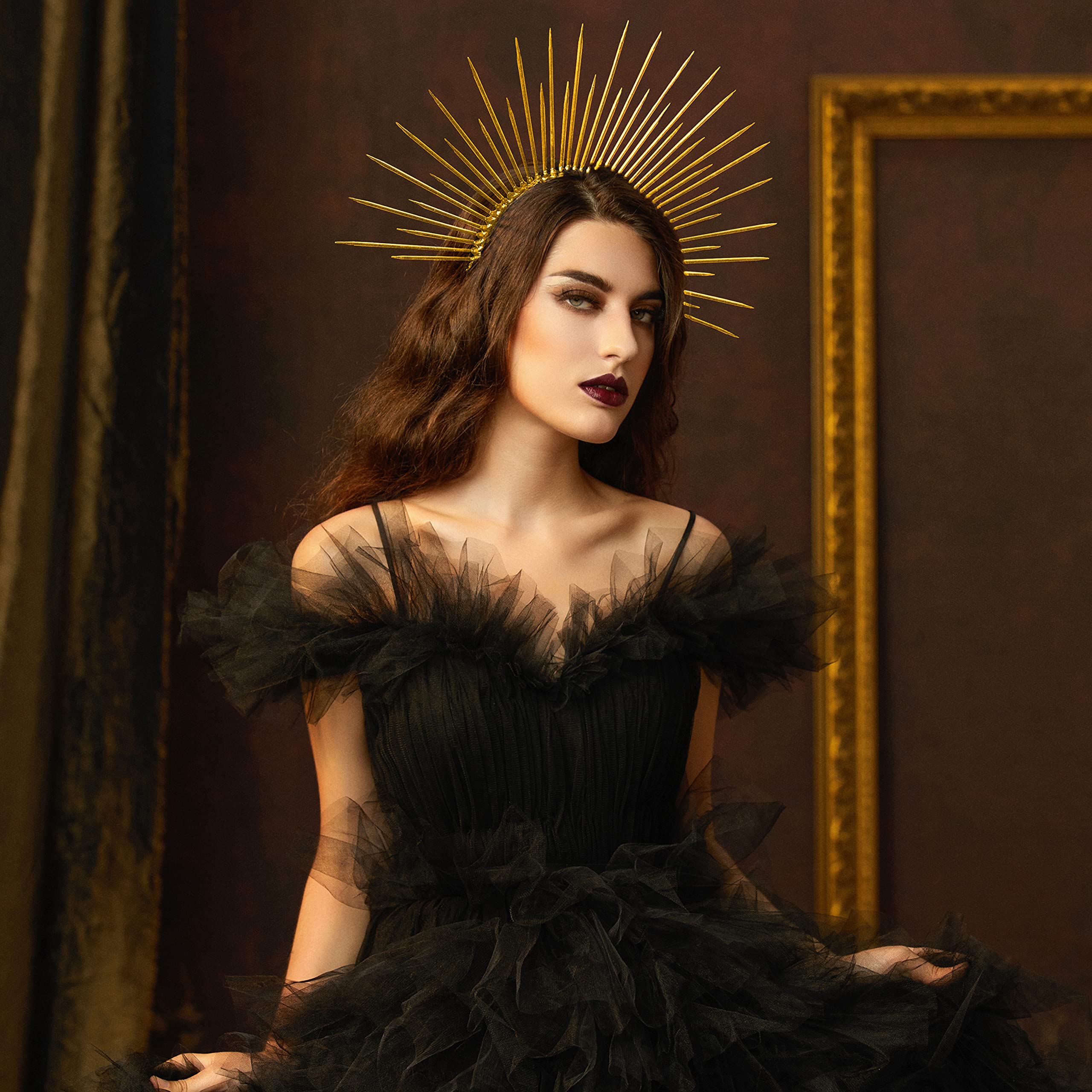 Fantherin Mary Halo Crown close-up shows painted wood sticks for lightweight comfort.