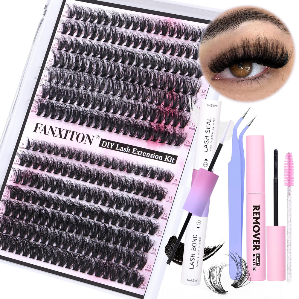 FANXITON DIY lash extension kit with 40D-50D clusters for fluffy mink-like volume.