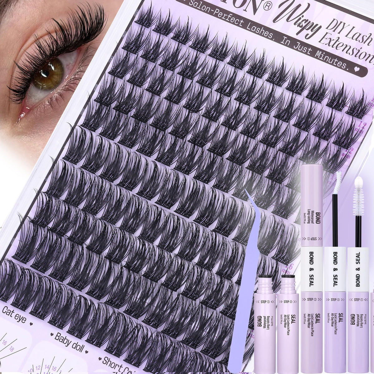 FanXiton wispy lash clusters kit for a natural seamless blend